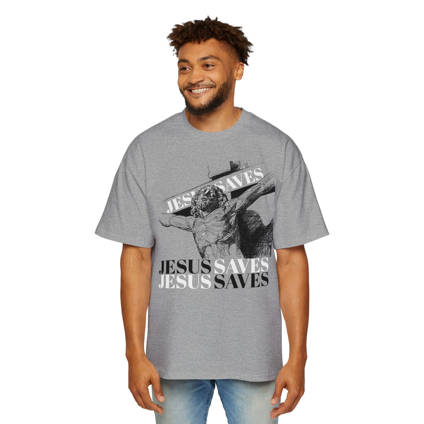 Men's Heavy Oversized Tee "Jesus Saves"