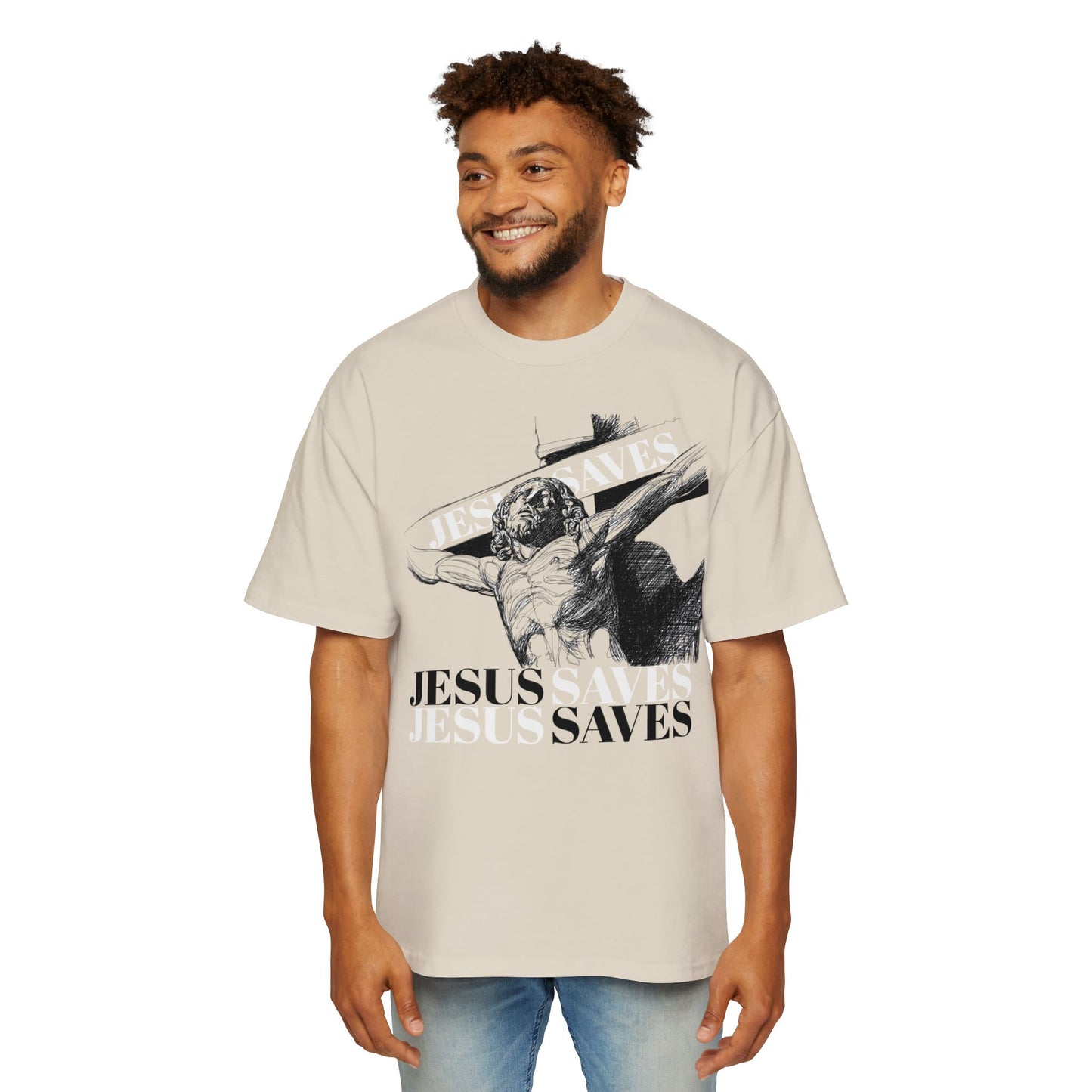 Men's Heavy Oversized Tee "Jesus Saves"