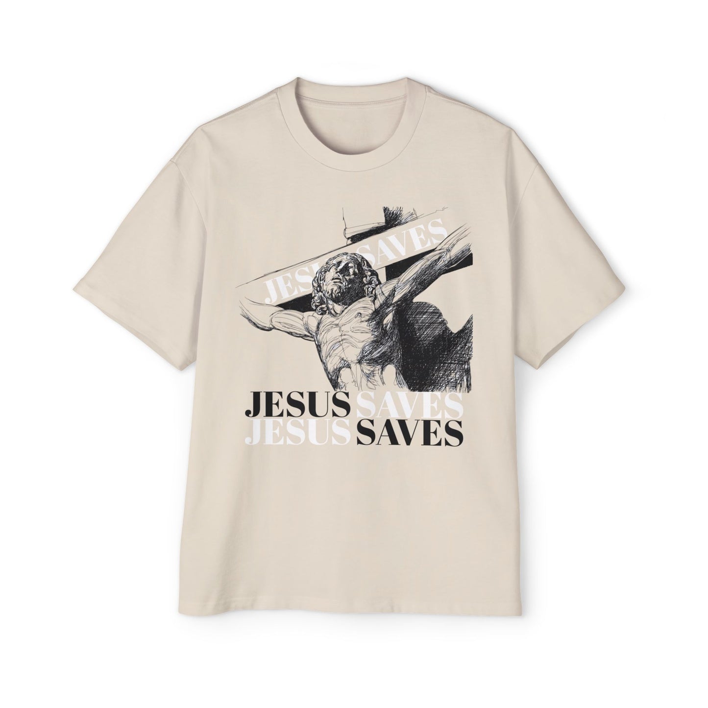 Men's Heavy Oversized Tee "Jesus Saves"