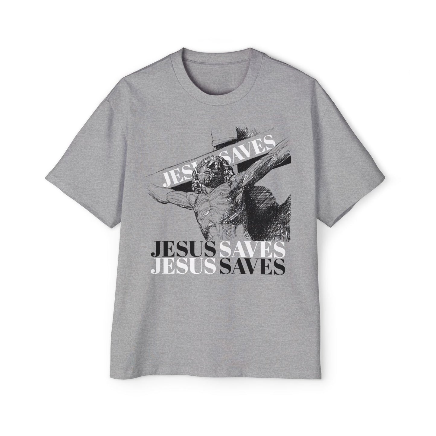 Men's Heavy Oversized Tee "Jesus Saves"