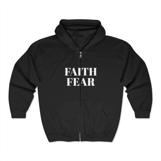 Unisex - Full Zip-up 50% polyester Hoodie "Faith over Fear"