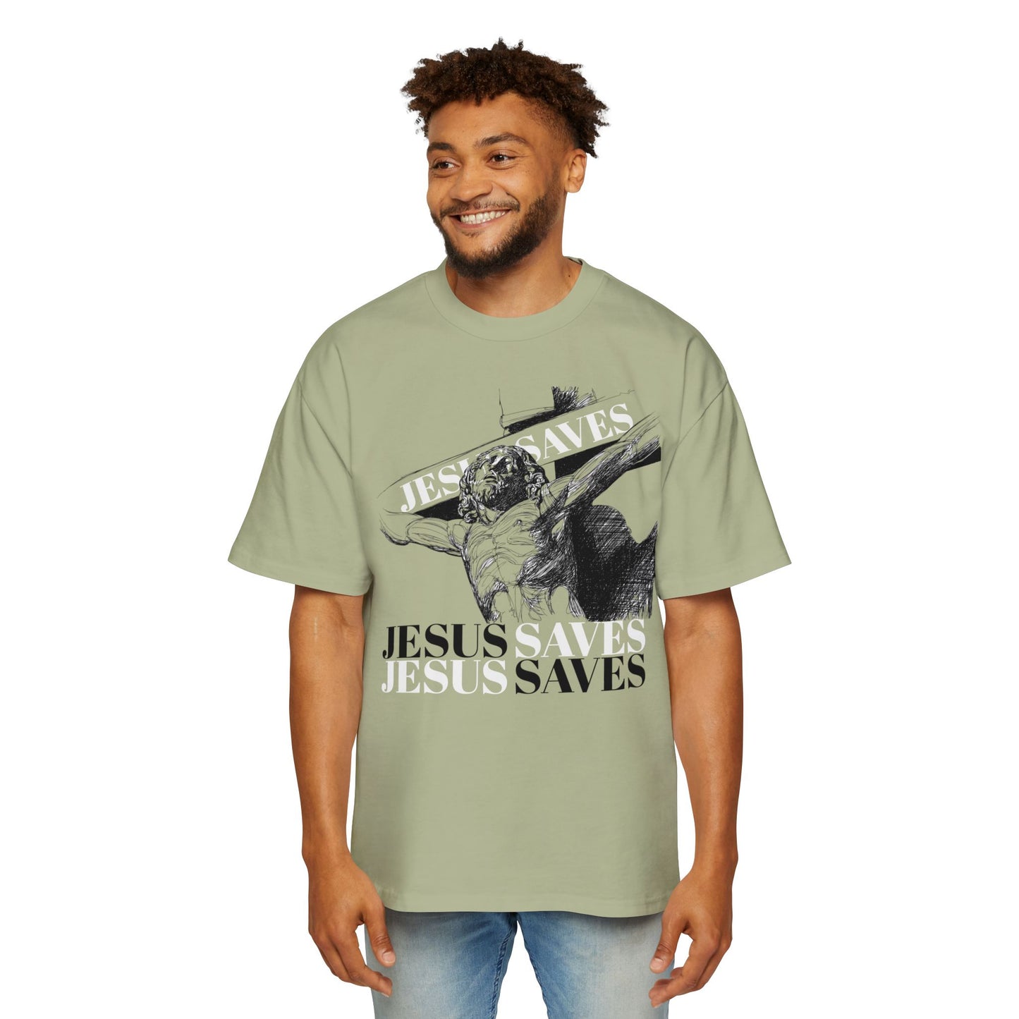 Men's Heavy Oversized Tee "Jesus Saves"